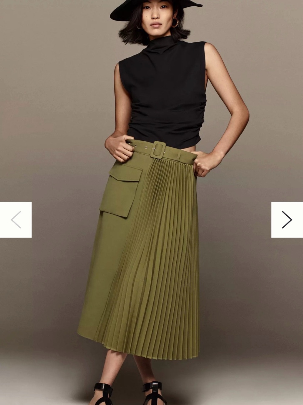 Mare Mare x Anthropologie Olive Green Pleated Belted Cargo Midi Skirt NWT Sz Sm